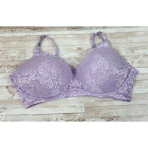Torrid Curve Dream Bra 46DDD Wire Free Floral Lace Plunge Lilac Purple